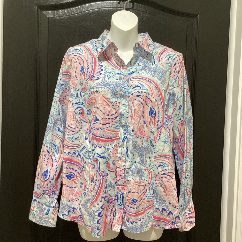 Talbots Pink and Blue Paisley Button Down Shirt